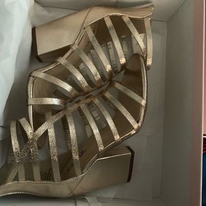 New in Box JustFab Gold heeled Sandal.